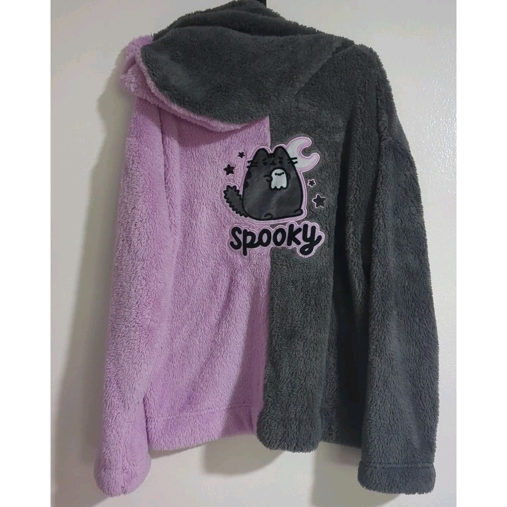 Pusheen Spooky Ghost Hoodie Size Small Split Purple Gray Halloween Fleece - Picture 4 of 7